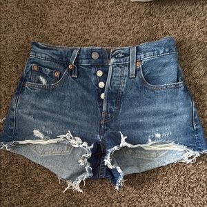 Levi's Blue Distressed Jean Shorts High-Waisted - women’s size 24